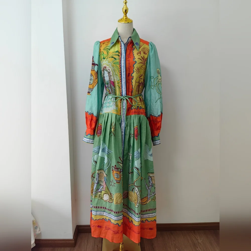ALEMAIS surrealist summer ramie shirt dress - Picture 9 of 16